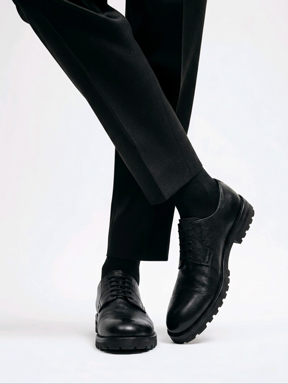 Men's Black Leather Lace-Up Dress Shoes
